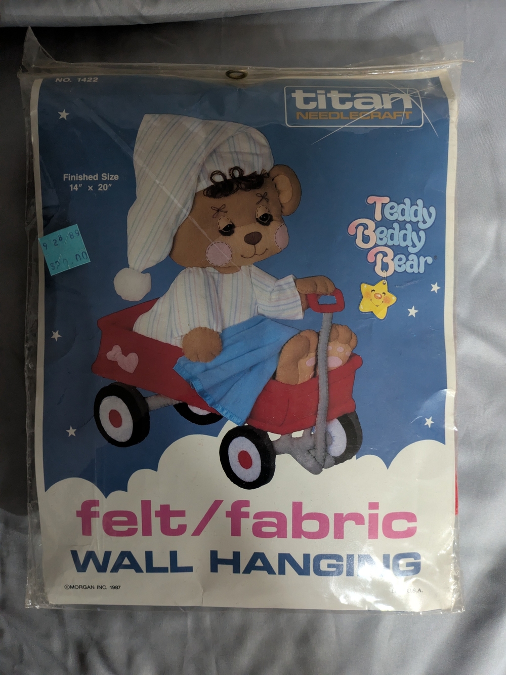 Titan Felt/Fabric Teddy Wall Hanging in Blue, Red and Brown